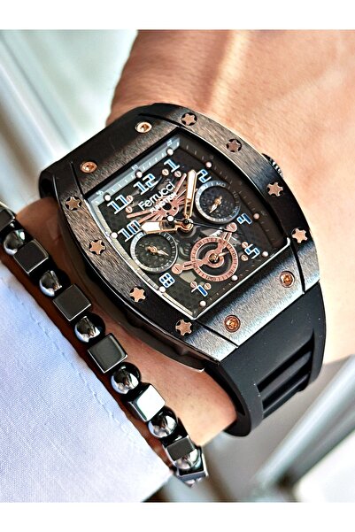 Ferrucci FUNCTION SİYAH KADRANLI ROSE DETAYLI KARE SİYAH SİLİKON ERKEK KOL SAATİ