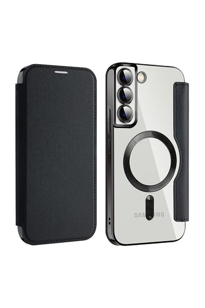 SKYDDAR INNOVATION Case for Samsung Galaxy S22 Plus, SmartMag Book, Magsafe, RFiD, Card Holder, sticker set, Black
