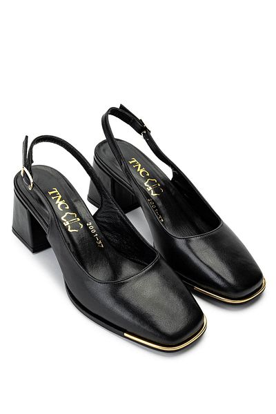 Tamer Tanca Women's Genuine Leather Black Leather Heeled Shoes
