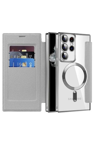 SKYDDAR INNOVATION Case for Samsung Galaxy S22 Ultra, SmartMag Book, Magsafe, RFiD, Card Holder, sticker set, Gray