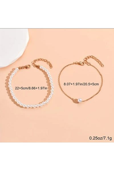 TUHAM AKSESUAR 2-Piece Pearl and Gold Chain ​​Detail Design Anklet