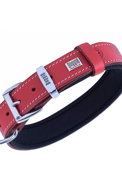 Doggie طوق كونفور جلد للكلاب مقاس متوسط ​​أحمر 3x42 50 سم
