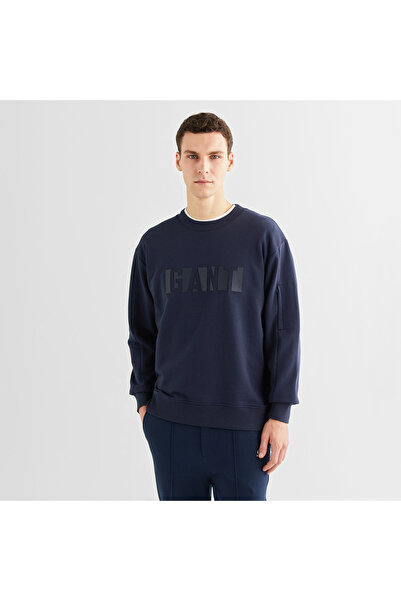 Gant Erkek Lacivert Relaxed Fit Bisiklet Yaka Logolu Sweatshirt