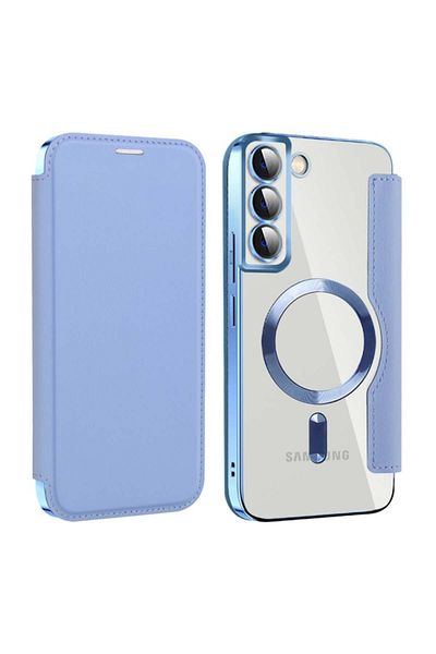 SKYDDAR INNOVATION Case for Samsung Galaxy S22 Plus, SmartMag Book, Magsafe, RFiD, Card Holder, sticker set, Blue