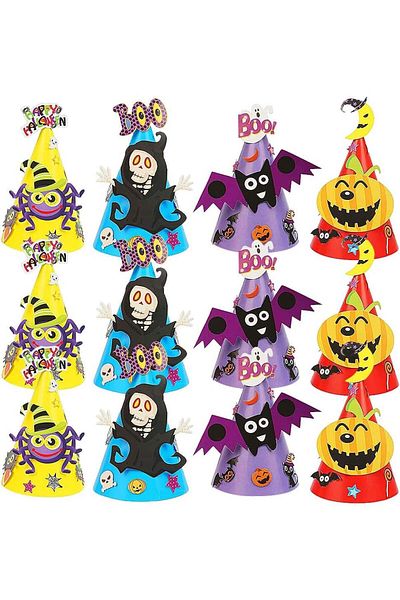 BESTZY Set of 12 Halloween party hats, paper, multicolor, 22 x 13.5 cm