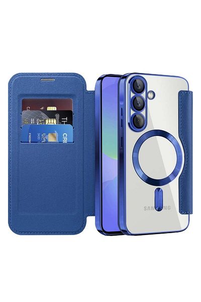 SKYDDAR INNOVATION Husă pentru Samsung Galaxy A36 5G, SmartMag Book, Magsafe, RFiD, suport pentru carduri, set de autocolante, albastră