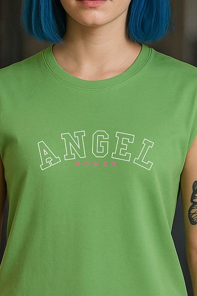 BESSA Tricou/singlet fără mâneci din bumbac oversize verde imprimat pentru femei