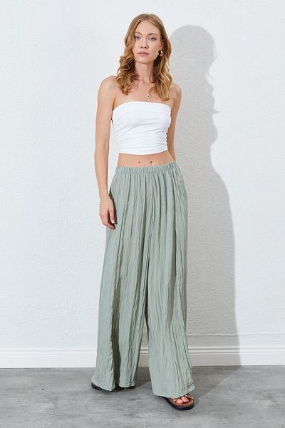 EDITION WOMAN Çağla Wrinkled Textured Elastic Waist Women's Wide Leg Pants |   Ek100665127 ​​​​