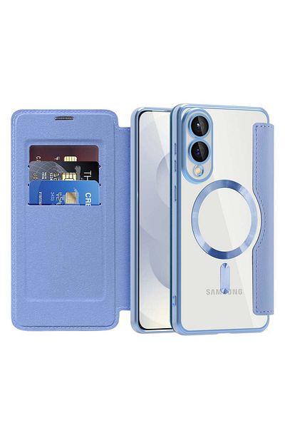 SKYDDAR INNOVATION Case for Samsung Galaxy S25 Edge, SmartMag Book, Magsafe, RFiD, Card Holder, sticker set, Blue