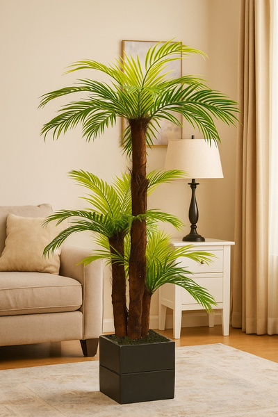 moysahsap party&ahşap Ahşap Saksılı 3 Gövdeli Doğal Palmiye Ağacı – 140 Cm Yapay