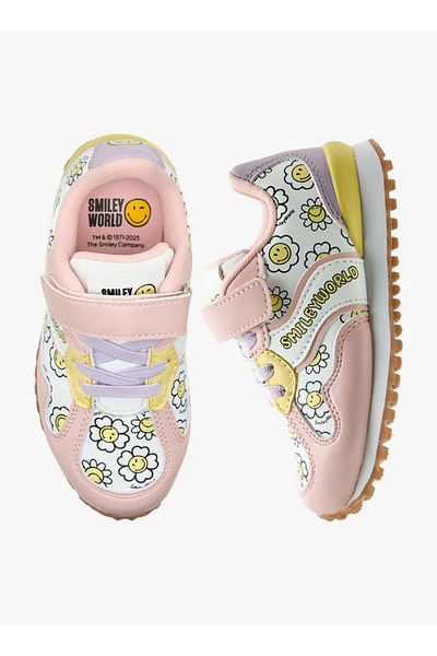 SMILEY World Floral Print Sneakers with Hook and Loop Closure