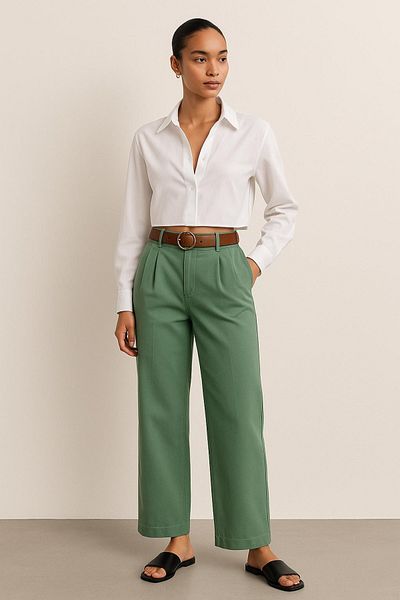 HAKKE Gabardine palazzo belted trousers