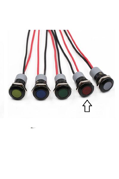 OEM LED indicator light, flat head, IP67, Red, 24V, 12mm