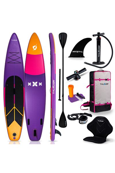 Thunder Placa Sup Gonflabilă Sharpe, 365x75x15cm, Set Cu Rucsac, Scaun, Pompă, Violet prună/portocaliu