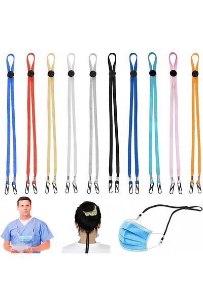 WELLXUNK Set of 10 adjustable mask cords, nylon, multicolor, 35 cm