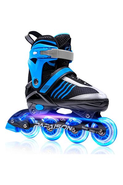 Elindor Adjustable roller skates for children and adults, silicone light wheels, size S 28-31, blue