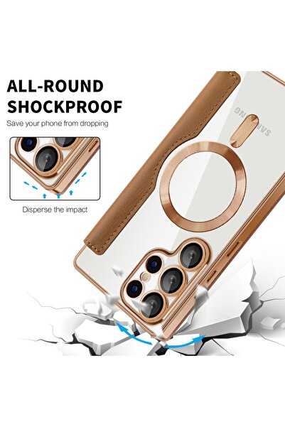 SKYDDAR INNOVATION Θήκη για Samsung Galaxy S25 Ultra, SmartMag Book, Magsafe, RFiD, Θήκη καρτών, σετ αυτοκόλλητων, καφέ