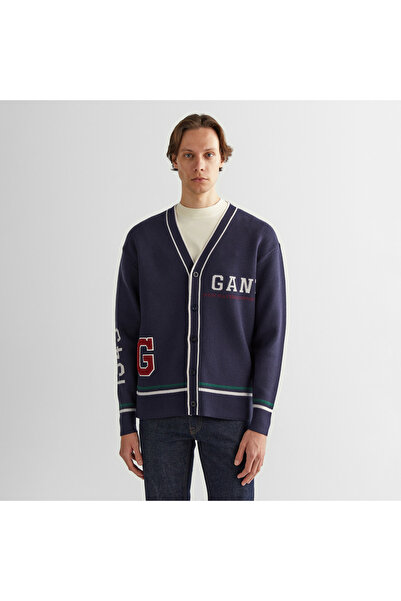 Gant Erkek Lacivert Relaxed Fit V Yaka Logolu Hırka