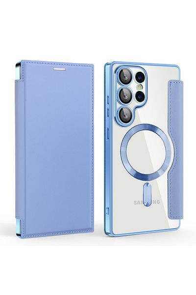 SKYDDAR INNOVATION Husă pentru Samsung Galaxy S25 Ultra, SmartMag Book, Magsafe, RFiD, suport pentru carduri, set de autocolante, albastră
