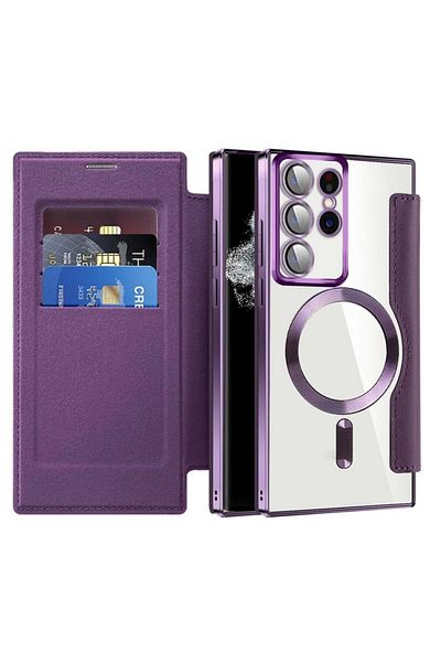 SKYDDAR INNOVATION Case for Samsung Galaxy S22 Ultra, SmartMag Book, Magsafe, RFiD, Card Holder, sticker set, Purple