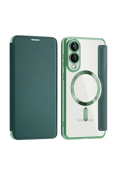 SKYDDAR INNOVATION Case for Samsung Galaxy S25 Edge, SmartMag Book, Magsafe, RFiD, Card Holder, sticker set, Green