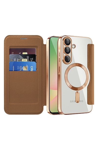 SKYDDAR INNOVATION Case for Samsung Galaxy A56 5G, SmartMag Book, Magsafe, RFiD, Card Holder, sticker set, Brown