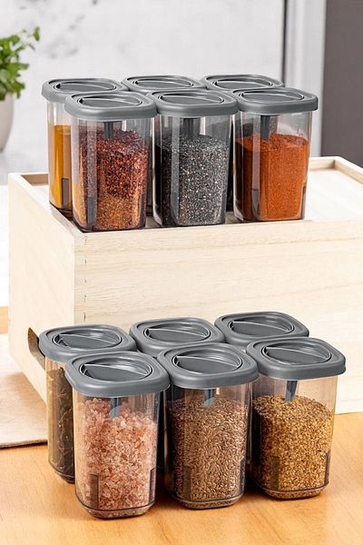 Kitchen Way Set of 12 Self-Spoon Spice Containers 350ml Spl1061