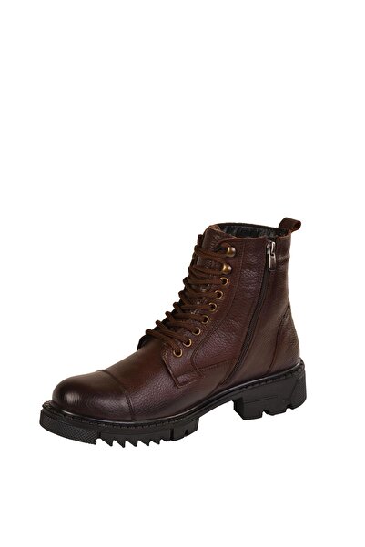 MODAONN Ανδρικές δερμάτινες μπότες με γούνα με φερμουάρ