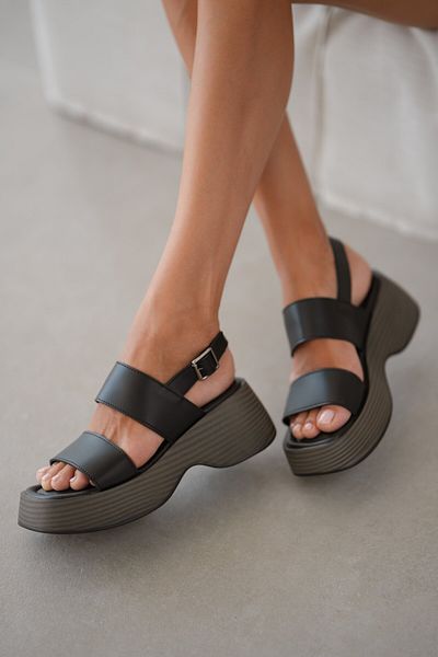 selinshoes Sandale pentru femei Holy cu toc gros, cu două curele, cu prindere la gleznă - NEGRU