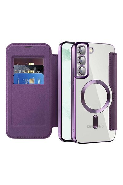 SKYDDAR INNOVATION Case for Samsung Galaxy S22 Plus, SmartMag Book, Magsafe, RFiD, Card Holder, sticker set, Purple