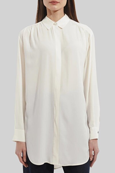 HUGO Kadın Gizli Kapalı Düğmeli Uzun Gömlek Beyaz 118