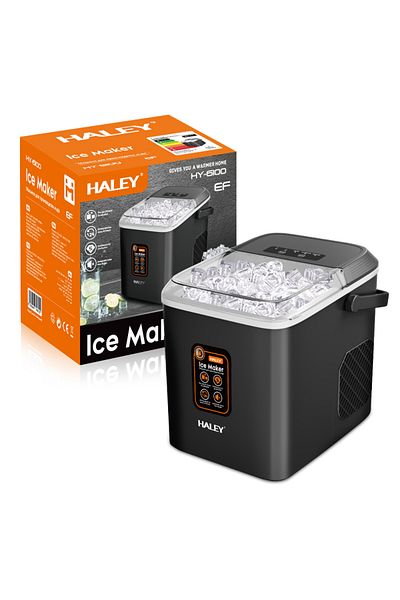 HALEY Ice Maker, 12 kg/24h, Compact, Full Ice and Low Water Warning, Automatic Cleaning, 112W