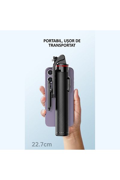 OBRALIX Selfie Stick multifunctional, cu LED, Telecomanda Bluetooth, iOS/Android, 130 cm