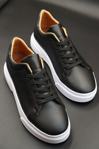 Sanvio Tarzkar Men's Black Daily Orthopedic Stitched Lightweight Eva Sole Walking Guaranteed Sports Shoes Sneakers