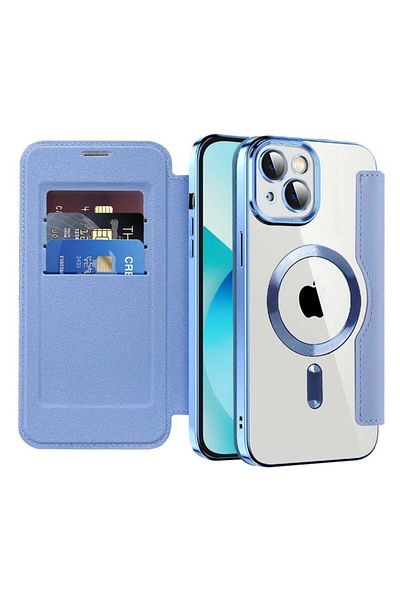 SKYDDAR INNOVATION Husă pentru iPhone 13, SmartMag Book, Magsafe, RFiD, suport pentru card, set de autocolante, albastră