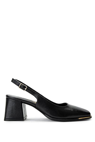 Tamer Tanca Women's Genuine Leather Black Leather Heeled Shoes