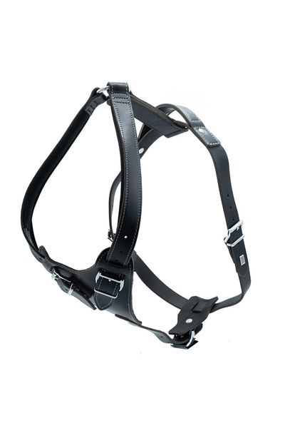 Doggie طوق صدر للكلاب من جلد التنين مقاس كبير جدًا باللون الأسود مقاس 3x75-90 سم