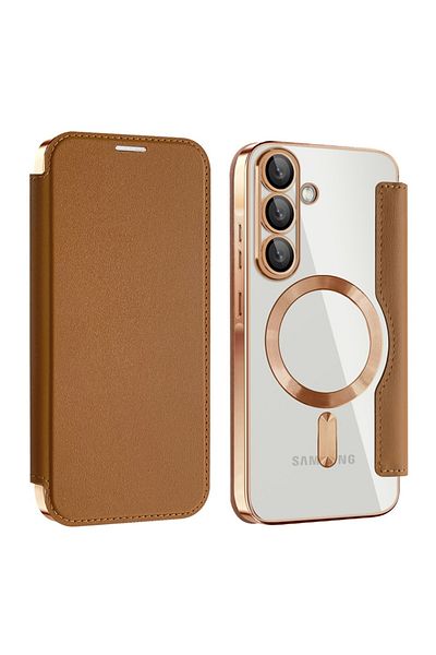 SKYDDAR INNOVATION Case for Samsung Galaxy A56 5G, SmartMag Book, Magsafe, RFiD, Card Holder, sticker set, Brown