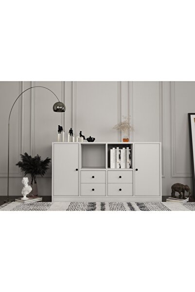 Nettrends Kapaklı Raflı Çekmeceli Çok Amaçlı Dolap Beyaz 130 Cm Ça-d-1078-Ç