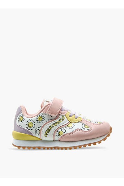 SMILEY World Floral Print Sneakers with Hook and Loop Closure