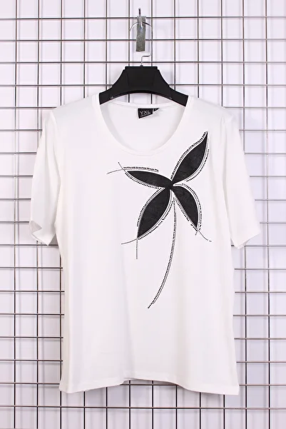 YXL COLLECTION Women's Plus Size Lycra Crew Neck Floral Print Short Sleeve Mom Combed Cotton T-Shirt Blouse - White
