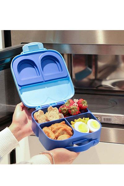 COOYA Children's Plastic Bento Box With Thermos,Portable Lunch Box,4 Compartments,Removable Divider (Blue)