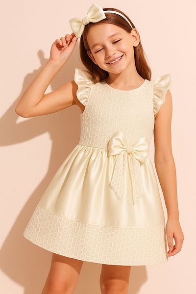 ESİLA KİDS Girl's Dress Ruffle Sleeve Lace Detailed Bow Evening Dress Model