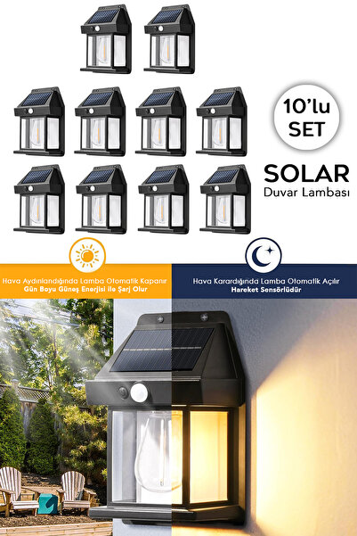 Meleni Home 10 Adet Solar Duvar Lambası - Hareket Sensörlü Güneş Enerjili Lam...