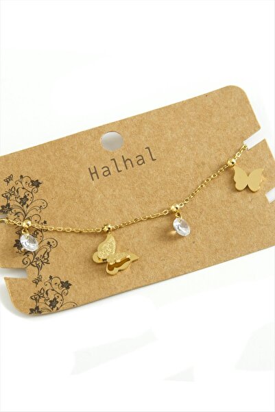 AhEs Shopping خلخال فولاذي فاخر على شكل فراشة للسيدات