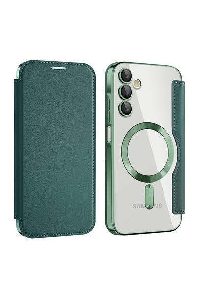 SKYDDAR INNOVATION Case for Samsung Galaxy A15 4G 5G, SmartMag Book, Magsafe, RFiD, Card Holder, sticker set, Green