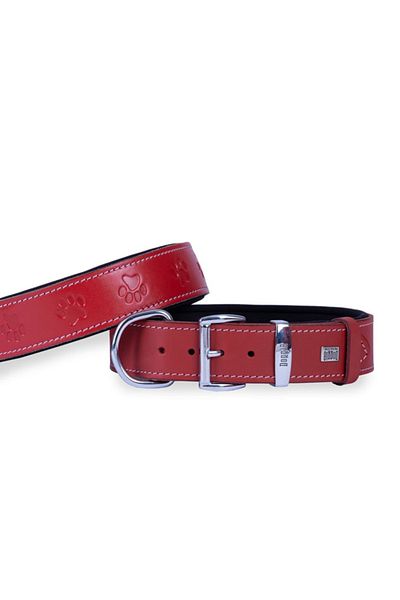 Doggie طوق كلب من الجلد المريح منقوش باللون الأحمر المتوسط 4x52-60 سم