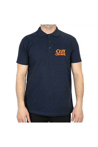 Z zepplin Ozzy Osbourne Polo Neck Navy Blue T-Shirt