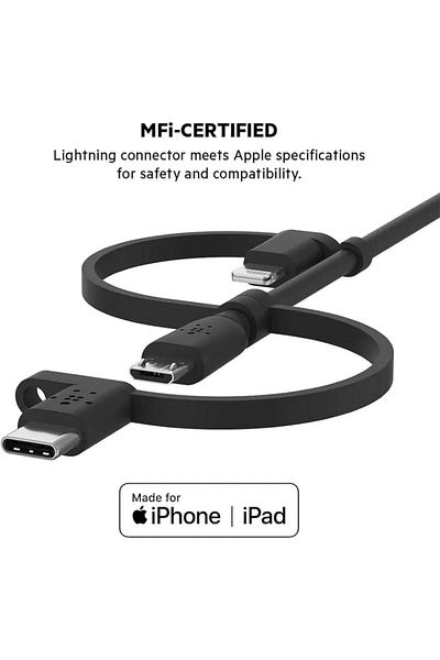 Belkin Belkin Triple Nylon Charger Cable - Black