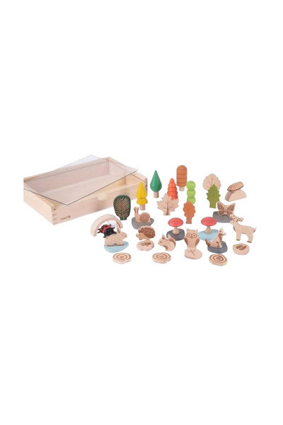 TickiT Set de 37 figurine din lemn pentru activitati educative Padurea